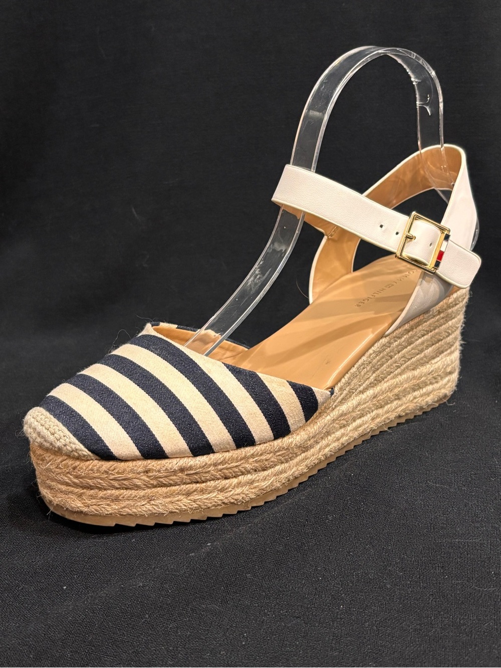 Tommy Hilfiger Nautical Stripe Espadrille Wedge Sandals Size 8 Ankle Strap